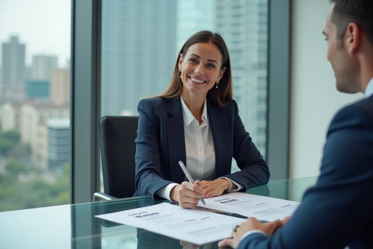 Consultante en image de marque discutant d'une stratégie de communication avec un client dans un bureau moderne