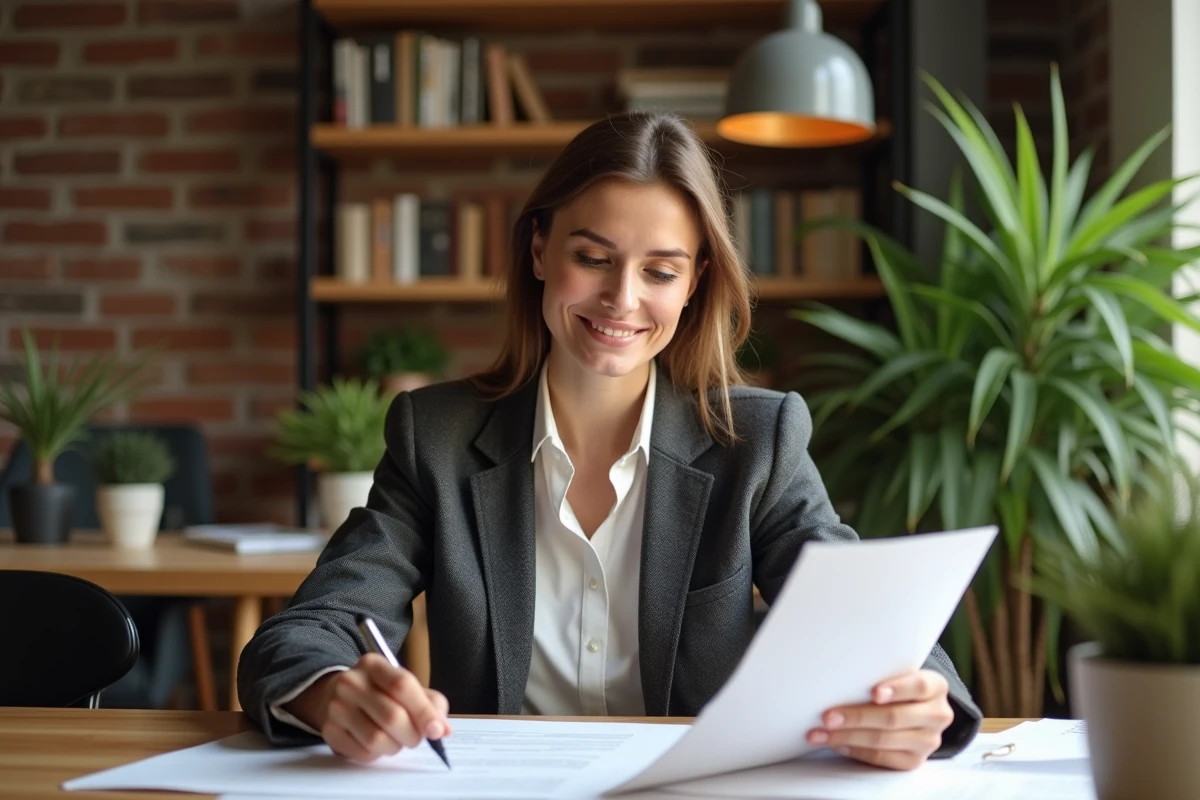 Femme confiante en investissement immobilier dans un appartement lumineux