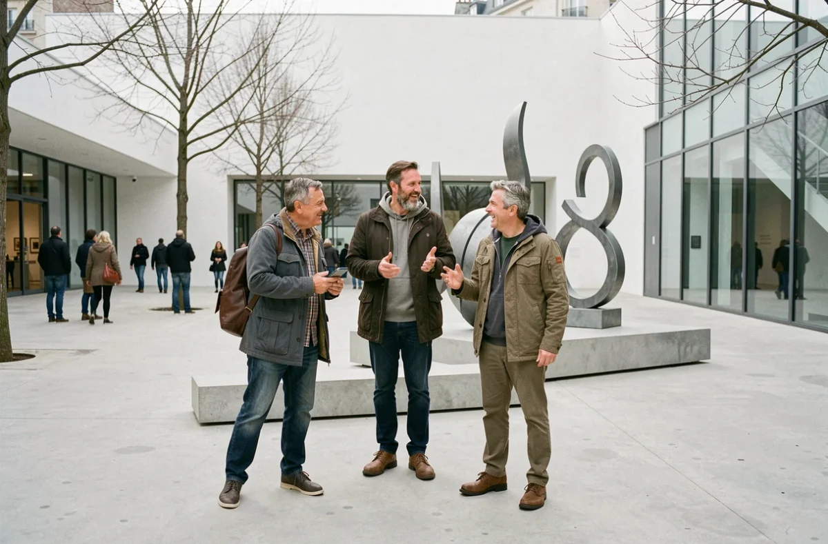 Groupe de visiteurs explorant une installation artistique dans un musée contemporain à Paris